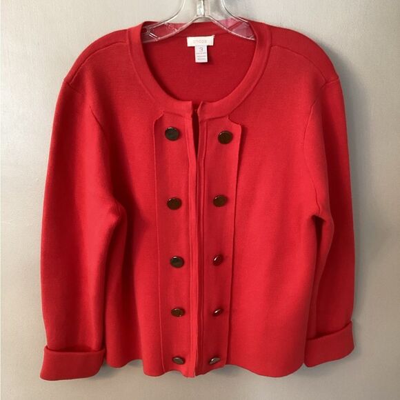 CHICO'S SIZE 3 XL 16 CORAL COTTON SWEATER JACKET HOOK AND EYE CLOSURE - Picture 1 of 9
